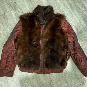 Vintage Reversible Real Fur Red Bomber Jacket